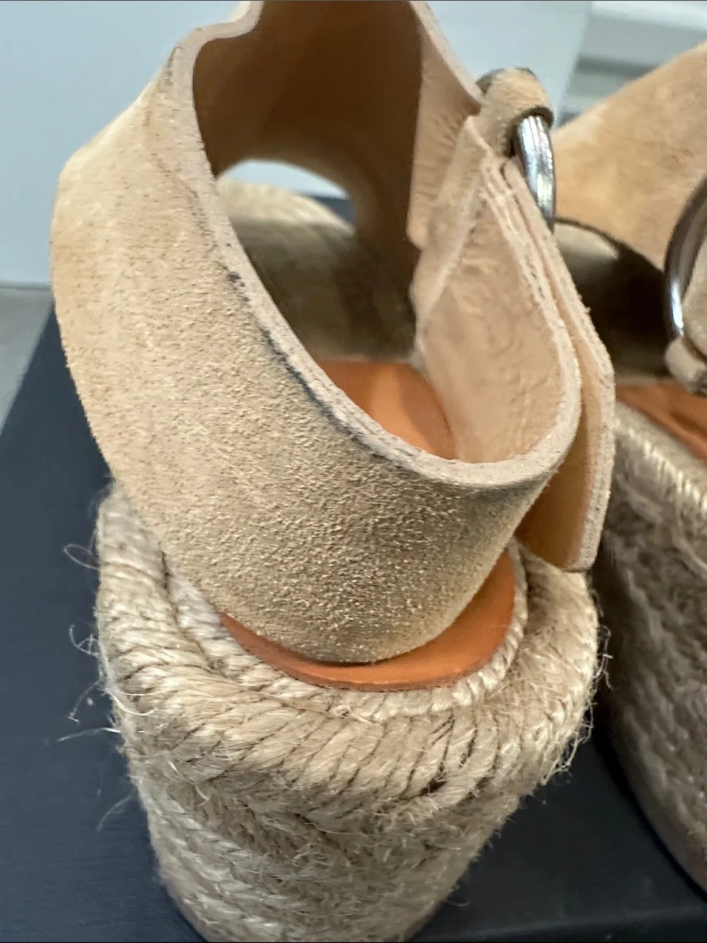 rag & bone Tan Suede Espadrille Wedge Sandals with Silver Buckle